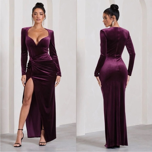 NWT Club L London Vin Chaud Velvet Maxi Dress Size 6 Wine Burgundy - Picture 1 of 9